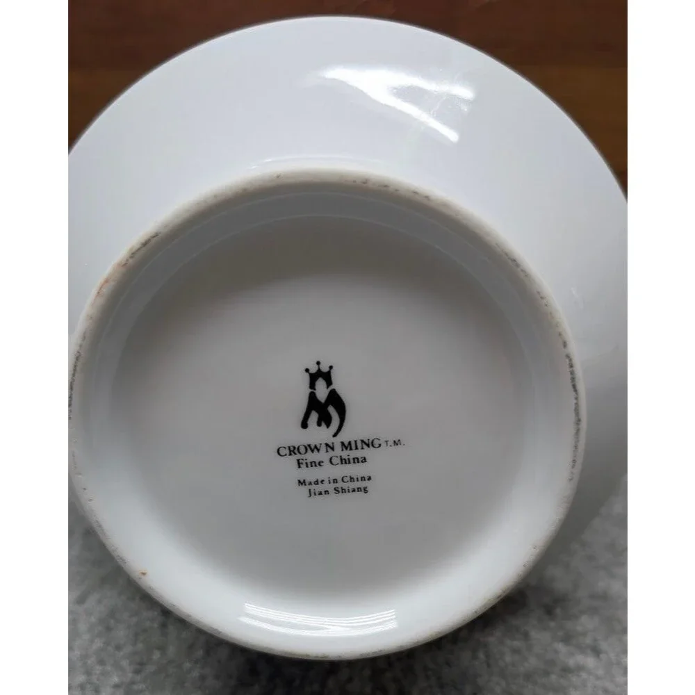 Crown Ming Fine China Diana Pattern Teapot Floral Band White Porcelain with Lid
